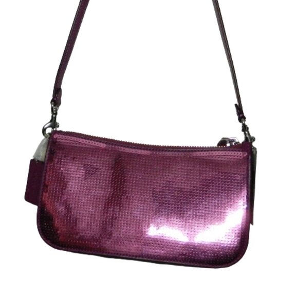 COACH $295 CM547 Penn Shoulder Bag with Sequins Dark Magenta NWT! - Picture 9 of 9